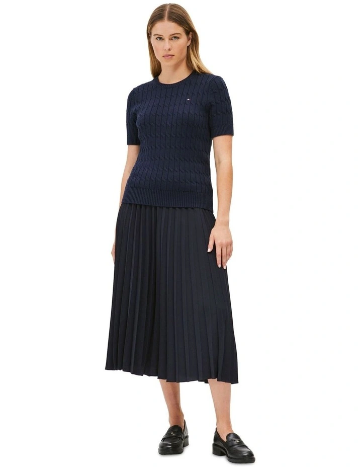 Cable Knit Short Sleeve Jumper in Blue image 4