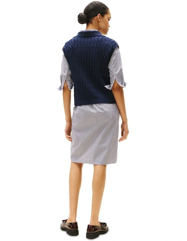 Cable Knit Sleeveless Polo Jumper in Blue image 2