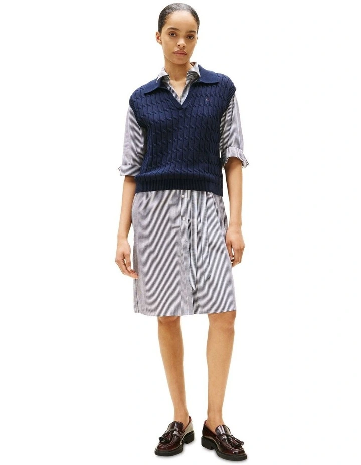 Cable Knit Sleeveless Polo Jumper in Blue image 4