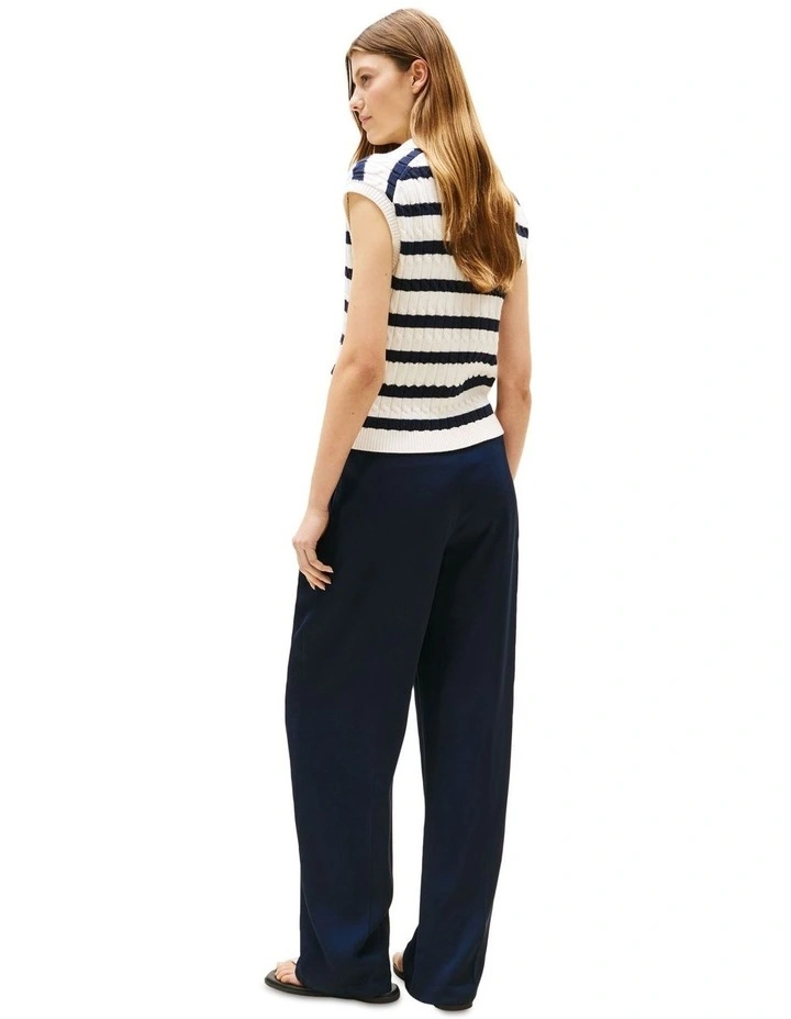 Cable Knit Sleeveless Polo Jumper in White image 2