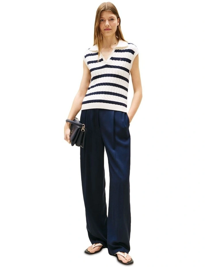 Cable Knit Sleeveless Polo Jumper in White image 4