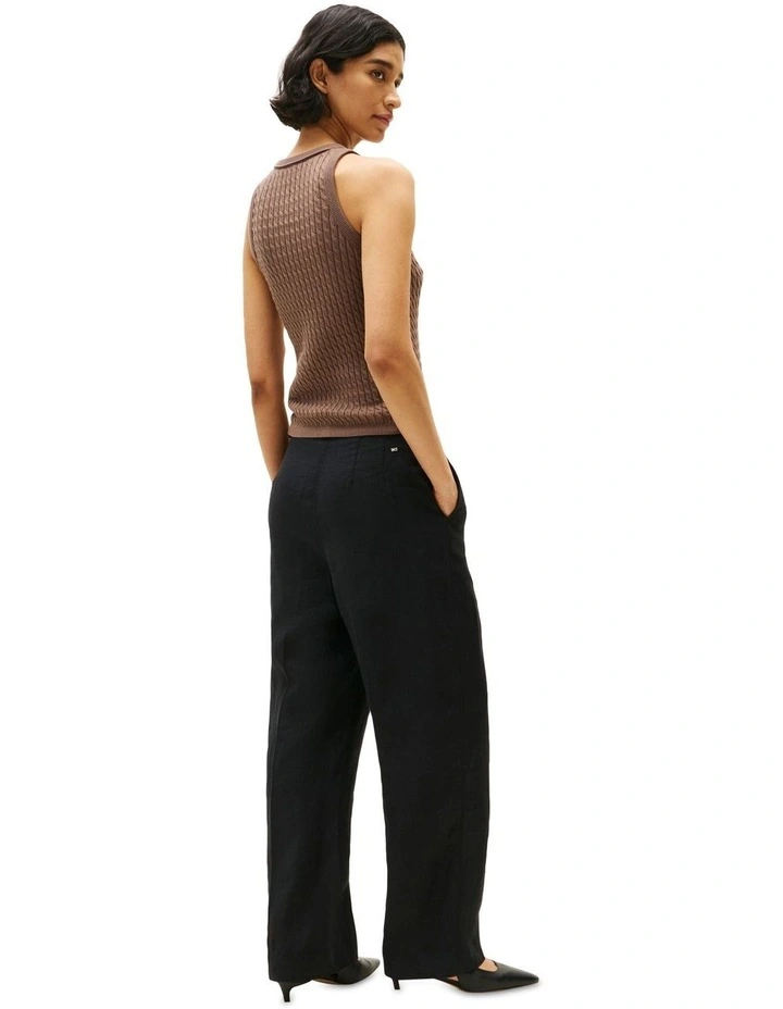 Cable Knit Sleeveless Slim Jumper in Brown image 2