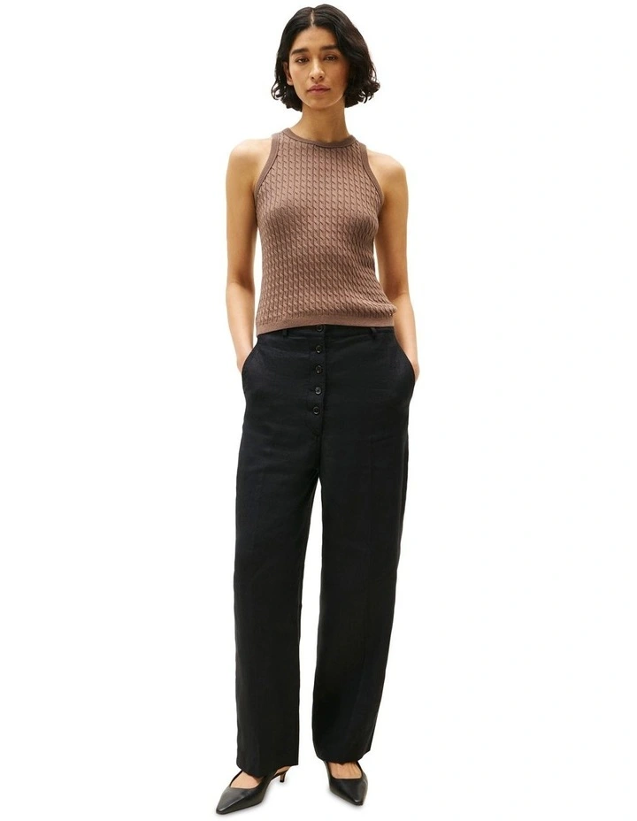Cable Knit Sleeveless Slim Jumper in Brown image 4