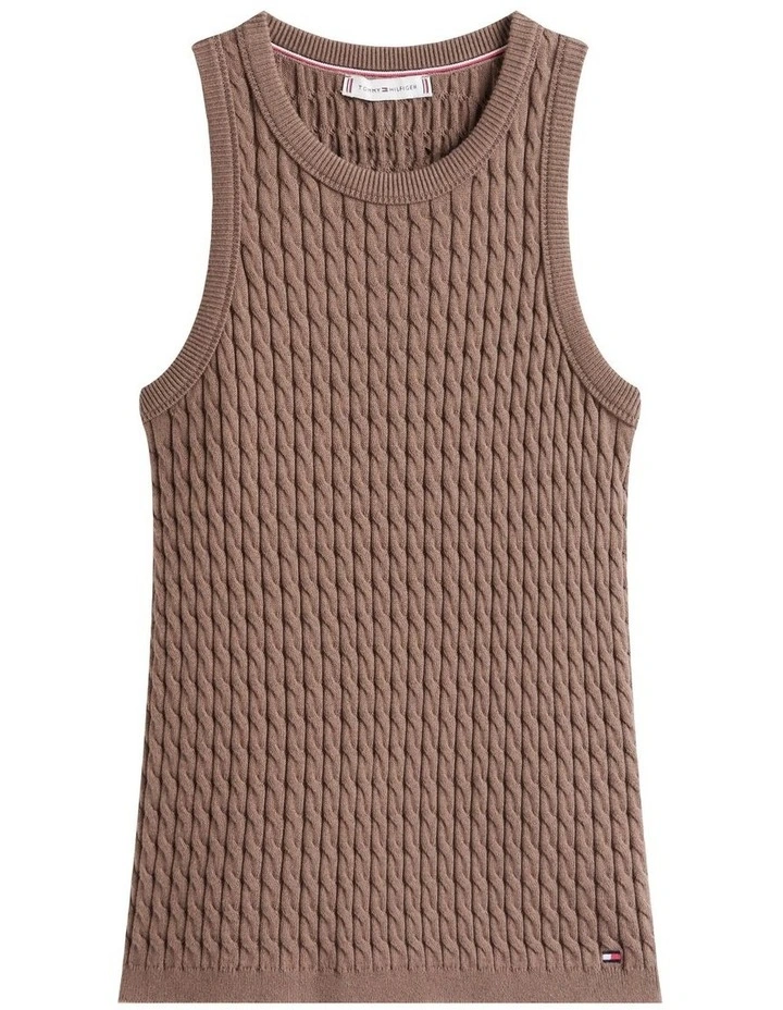 Cable Knit Sleeveless Slim Jumper in Brown image 5