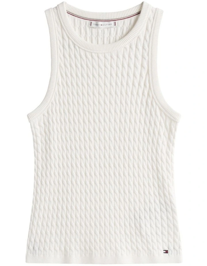 Cable Knit Sleeveless Slim Jumper in White image 5