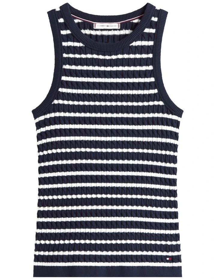 Cable Knit Sleeveless Slim Jumper in Blue image 5
