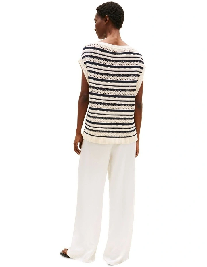 Crochet Relaxed Sleeveless Boat Neck Jumper in Beige image 2