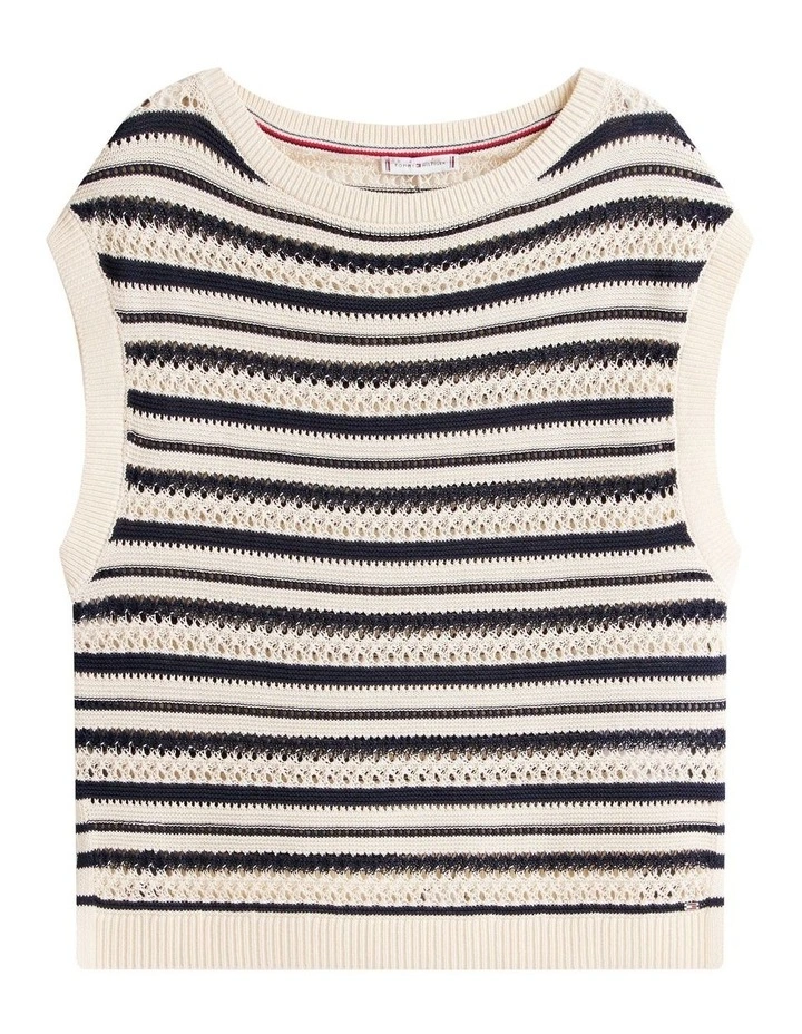 Crochet Relaxed Sleeveless Boat Neck Jumper in Beige image 5