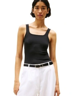 Ribbed Square Neck Slim Tank Top in Black
