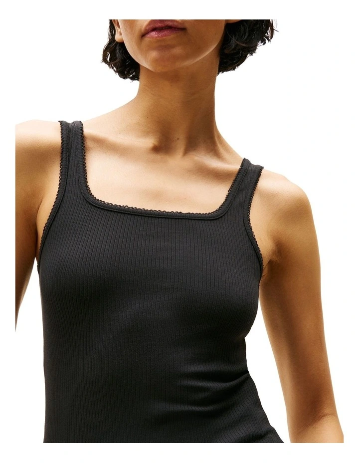 Ribbed Square Neck Slim Tank Top in Black image 3