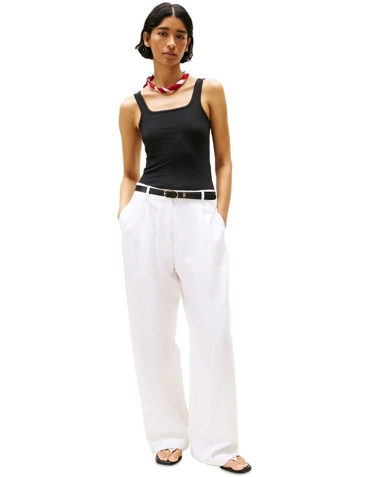 Ribbed Square Neck Slim Tank Top in Black image 4