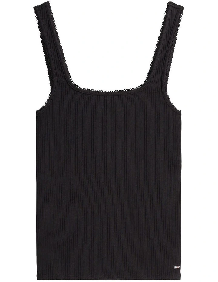 Ribbed Square Neck Slim Tank Top in Black image 5