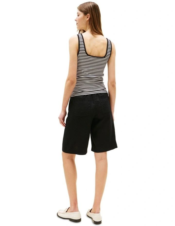 Ribbed Square Neck Slim Tank Top in White image 2
