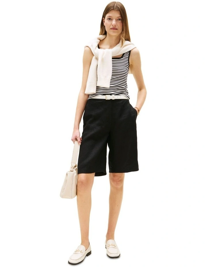 Ribbed Square Neck Slim Tank Top in White image 4