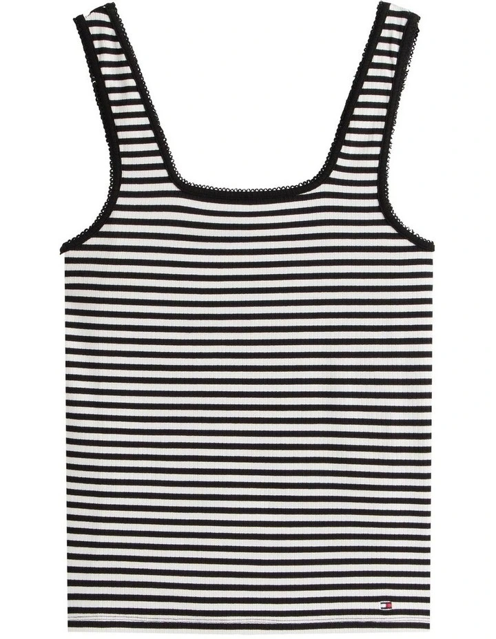 Ribbed Square Neck Slim Tank Top in White image 5