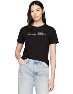 Script Regular Crew Neck T-shirt in Black