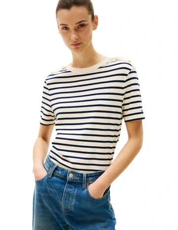 Gold Button T-Shirt in White