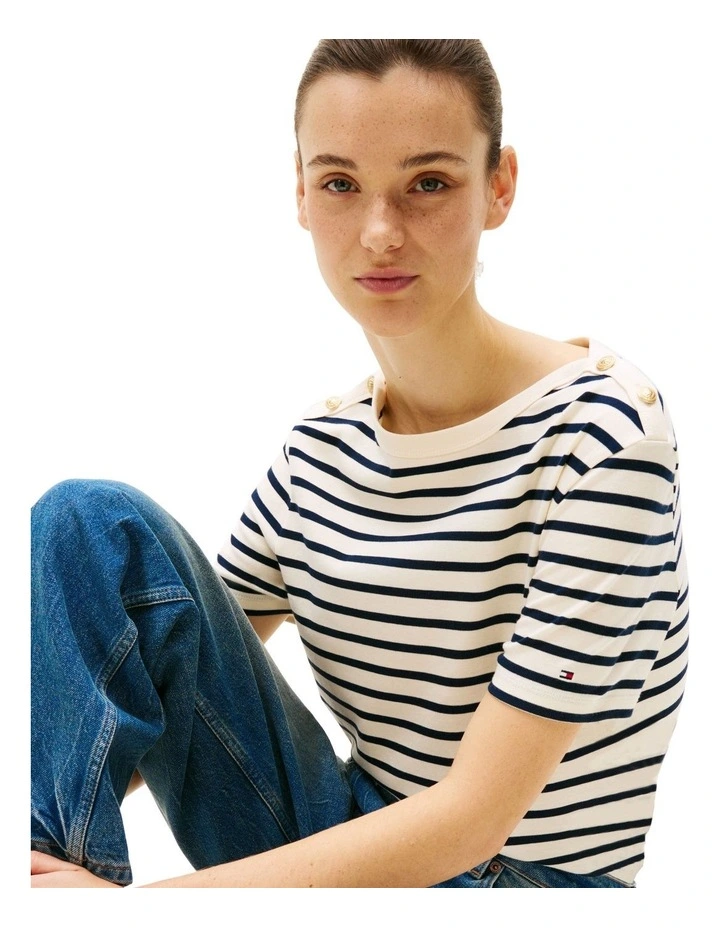 Gold Button T-Shirt in White image 3