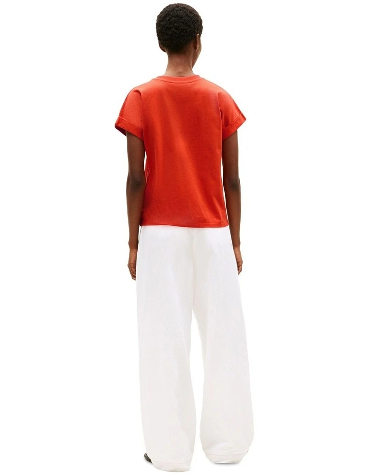 Logo Embroidery Crew Neck T-Shirt in Orange image 2