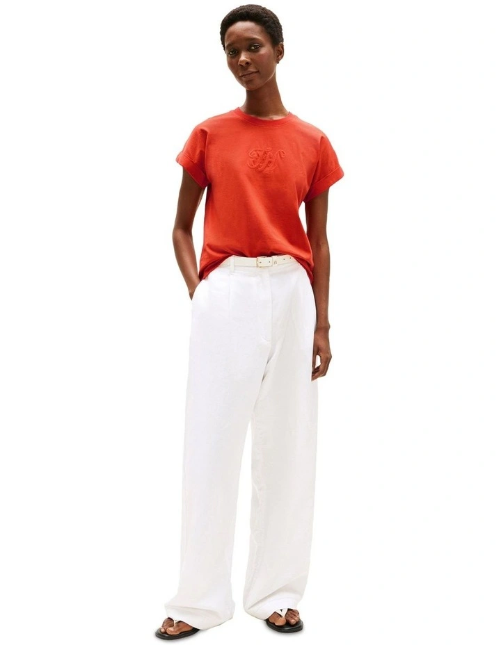 Logo Embroidery Crew Neck T-Shirt in Orange image 4