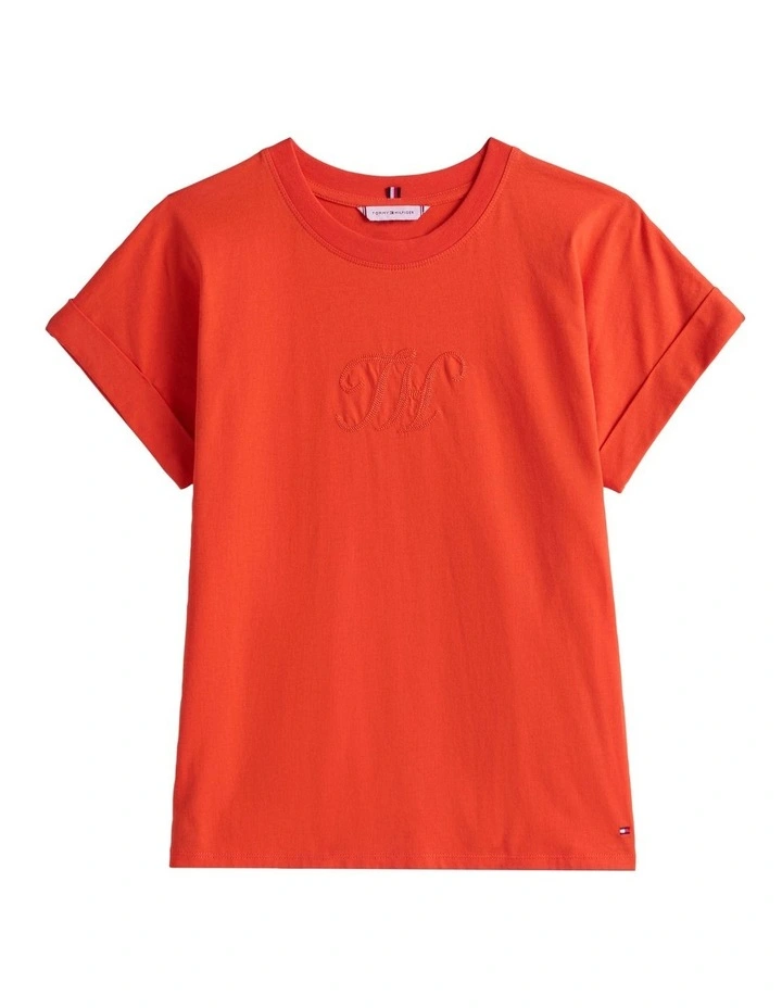 Logo Embroidery Crew Neck T-Shirt in Orange image 5
