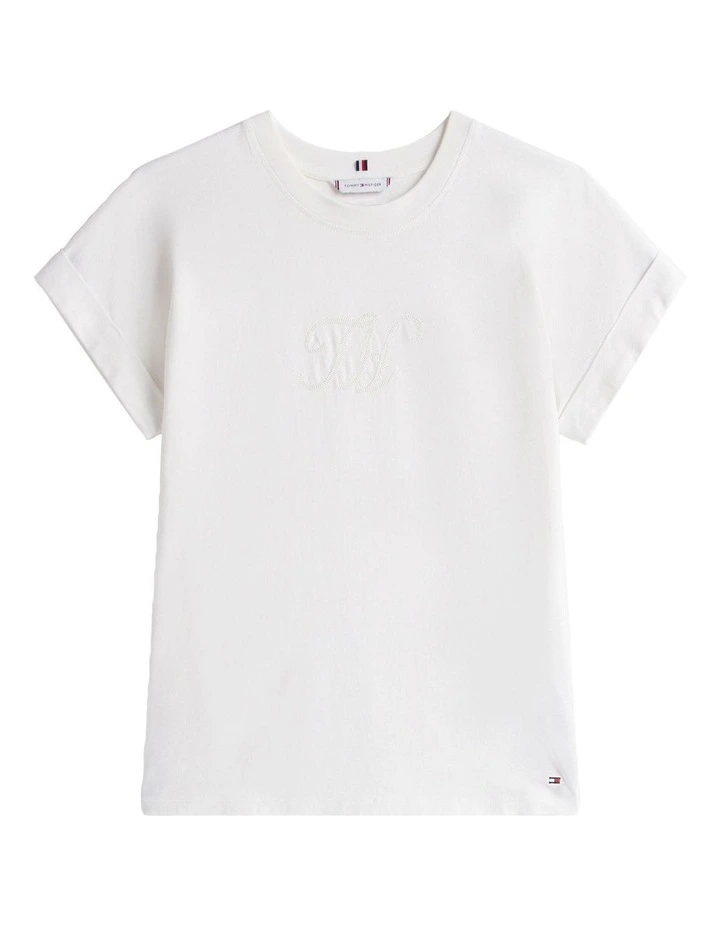 Logo Embroidery Crew Neck T-Shirt in White image 5