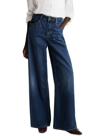Faded High Rise Wide Leg Jeans in Blue