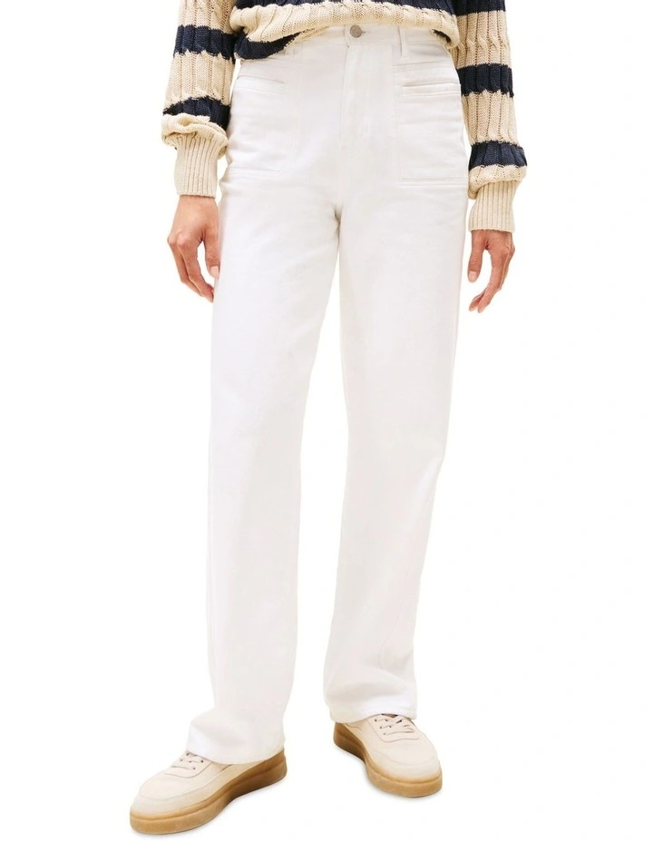 High Rise Relaxed Straight Leg Jeans in White image 1