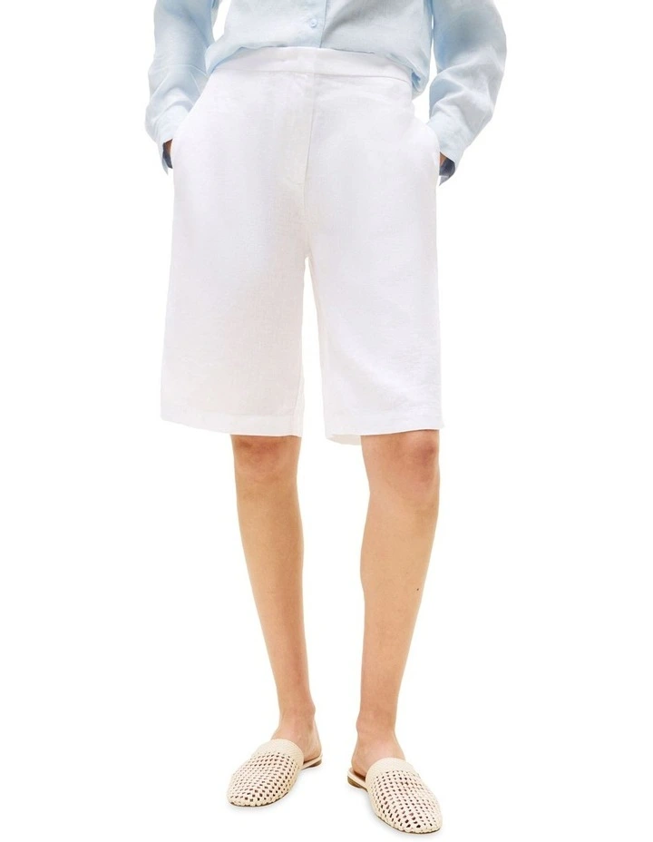 Linen Blend Tailored Shorts in White image 1