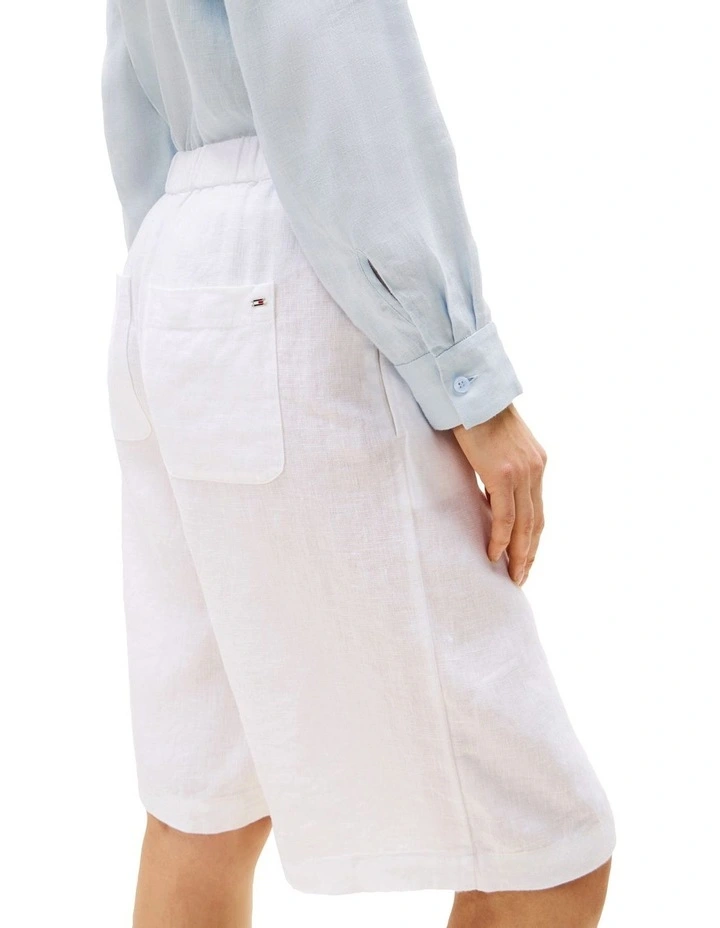 Linen Blend Tailored Shorts in White image 3