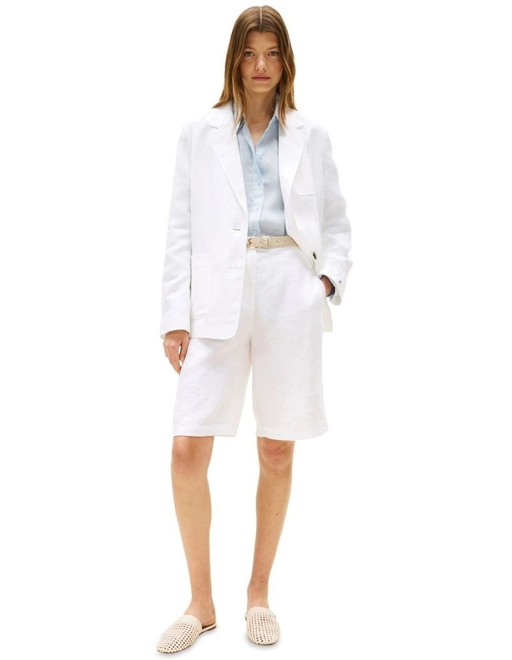 Linen Blend Tailored Shorts in White image 4