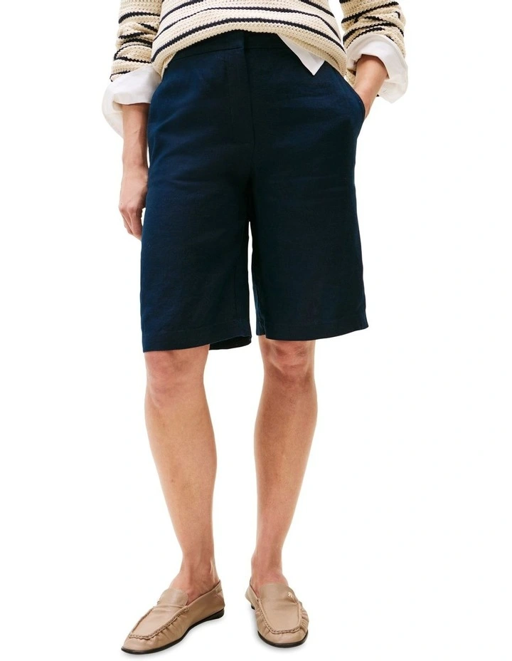 Linen Blend Tailored Shorts in Blue image 1