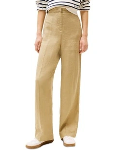 Linen Blend Straight Leg Tailored Trousers in Beige