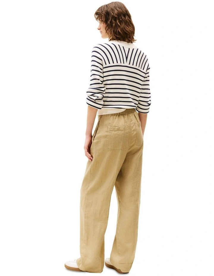 Linen Blend Straight Leg Tailored Trousers in Beige image 2