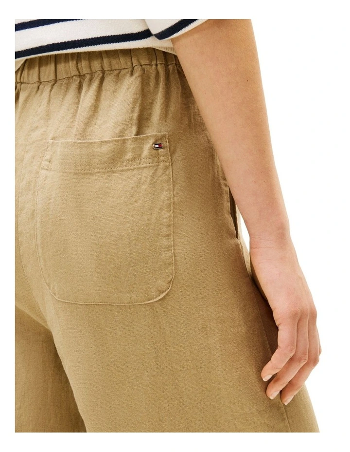 Linen Blend Straight Leg Tailored Trousers in Beige image 3