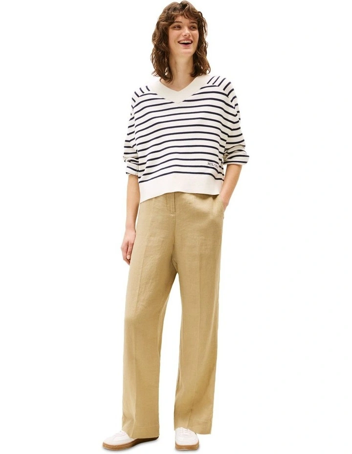 Linen Blend Straight Leg Tailored Trousers in Beige image 4
