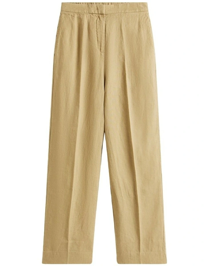 Linen Blend Straight Leg Tailored Trousers in Beige image 5