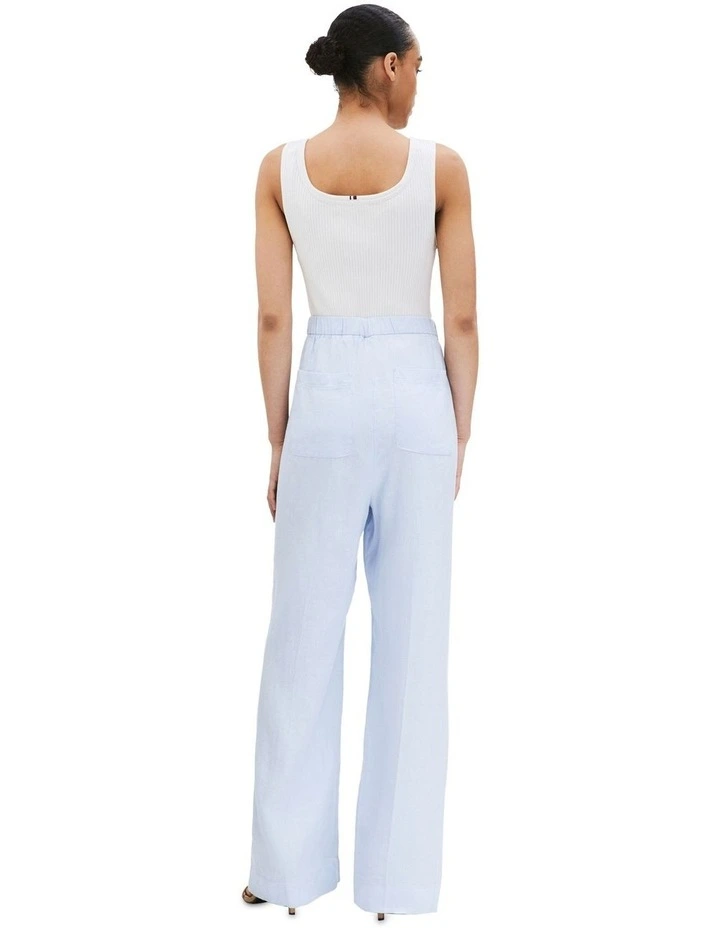 Linen Blend Straight Leg Tailored Trousers in Blue image 2