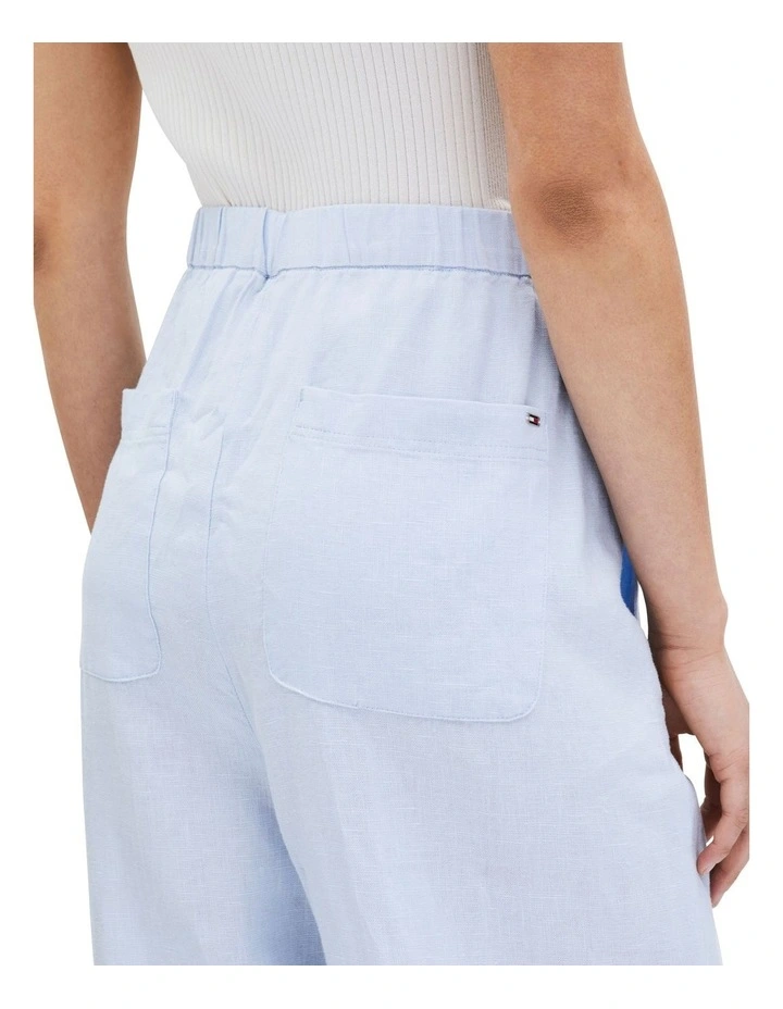 Linen Blend Straight Leg Tailored Trousers in Blue image 3