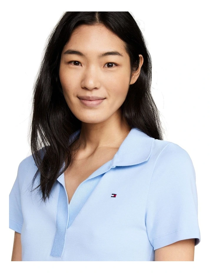 Slim Open V-Neck Polo Dress in Vessel Blue image 3