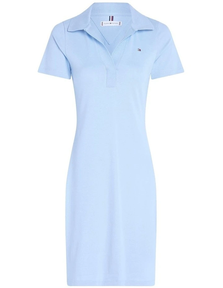 Slim Open V-Neck Polo Dress in Vessel Blue image 5