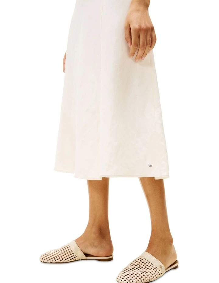 Tie Neck Linen Blend Midi Dress in Beige image 4