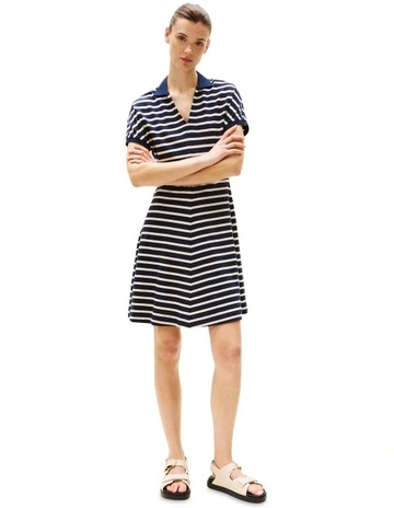 Fit And Flare Mini Polo Dress in Blue