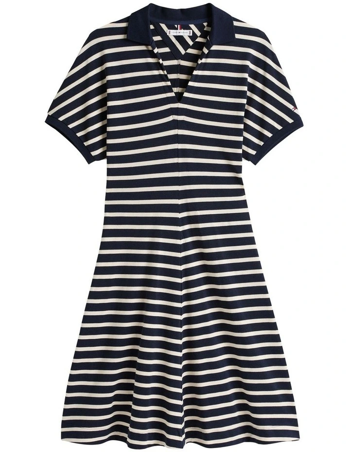Fit And Flare Mini Polo Dress in Blue image 5