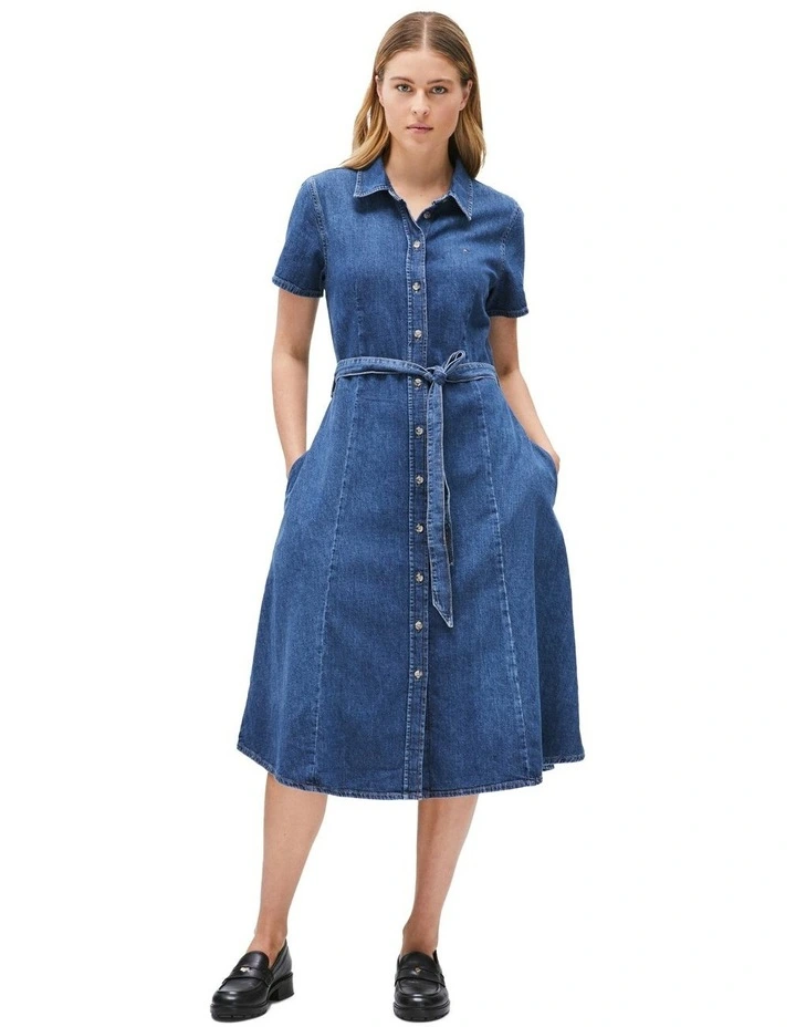 Denim Midi Dress in Blue image 1