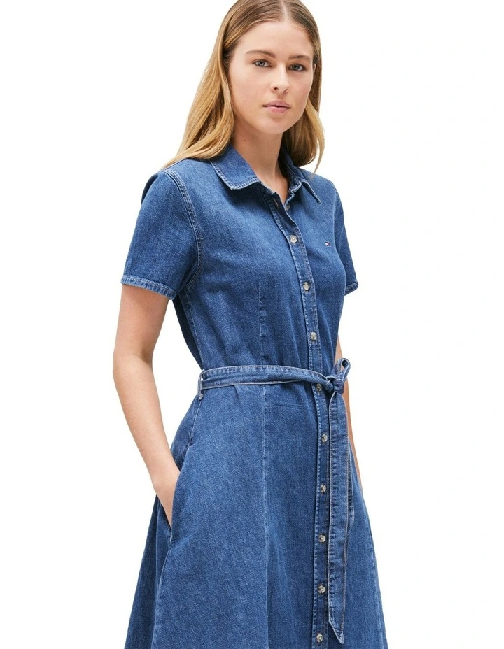 Denim Midi Dress in Blue image 3