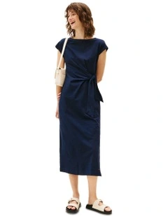 Boat Neck Slim Midi Dress in Blue