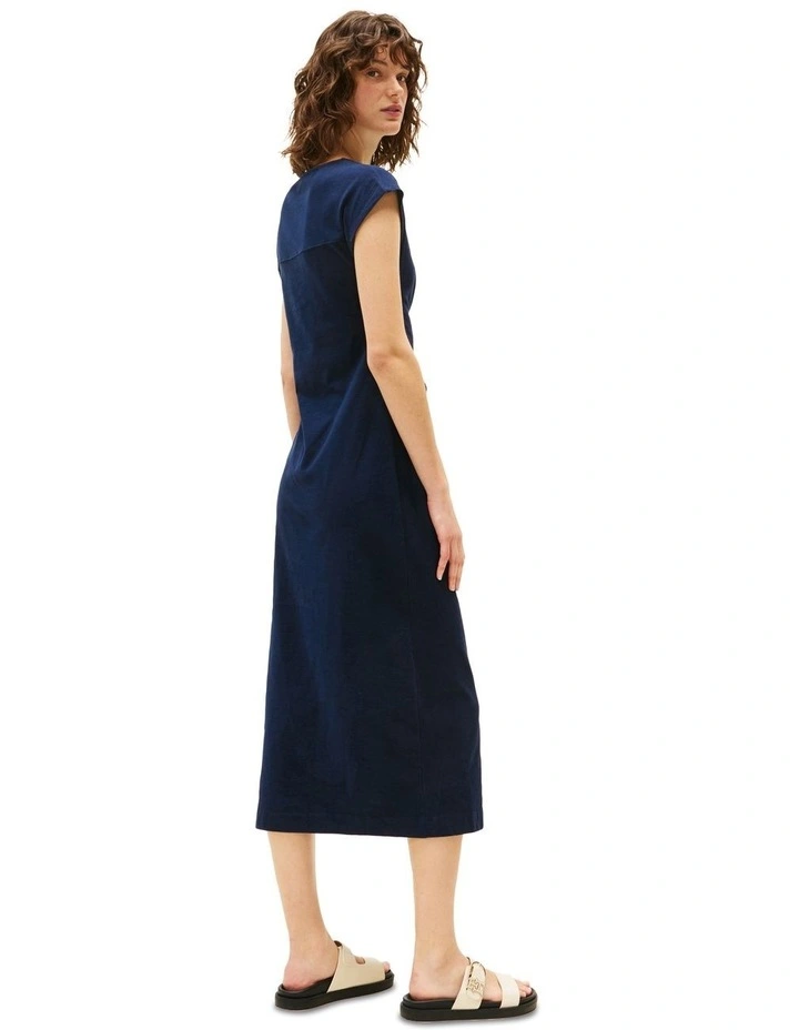 Boat Neck Slim Midi Dress in Blue image 2