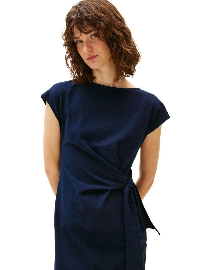 Boat Neck Slim Midi Dress in Blue image 3
