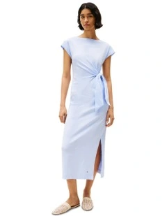 Boat Neck Slim Midi Dress in Blue